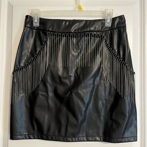 Black Faux Leather Skirt with chain fringe NWT Medium